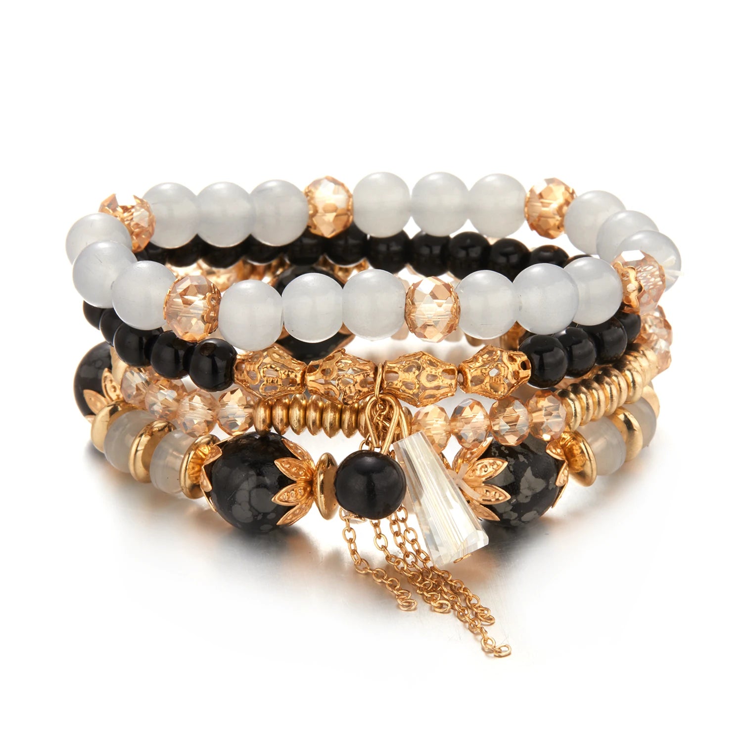 Bohemian Multilayer Crystal Beaded Bracelets For Women Charm Link Chain Irregular Geometric Bracelet Bangle Ethnic Jewelry Gifts BR18Y0489-4