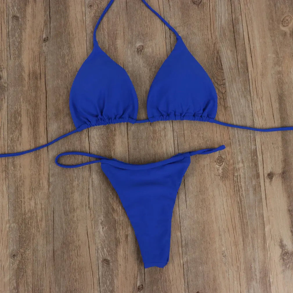 Sexy Micro Bikini Sets Thong Triangle Swimsuit Brazlian Bathing Suit Summer Solid Swimwear Biquini Swimming Pool Beachwear 2023 Blue