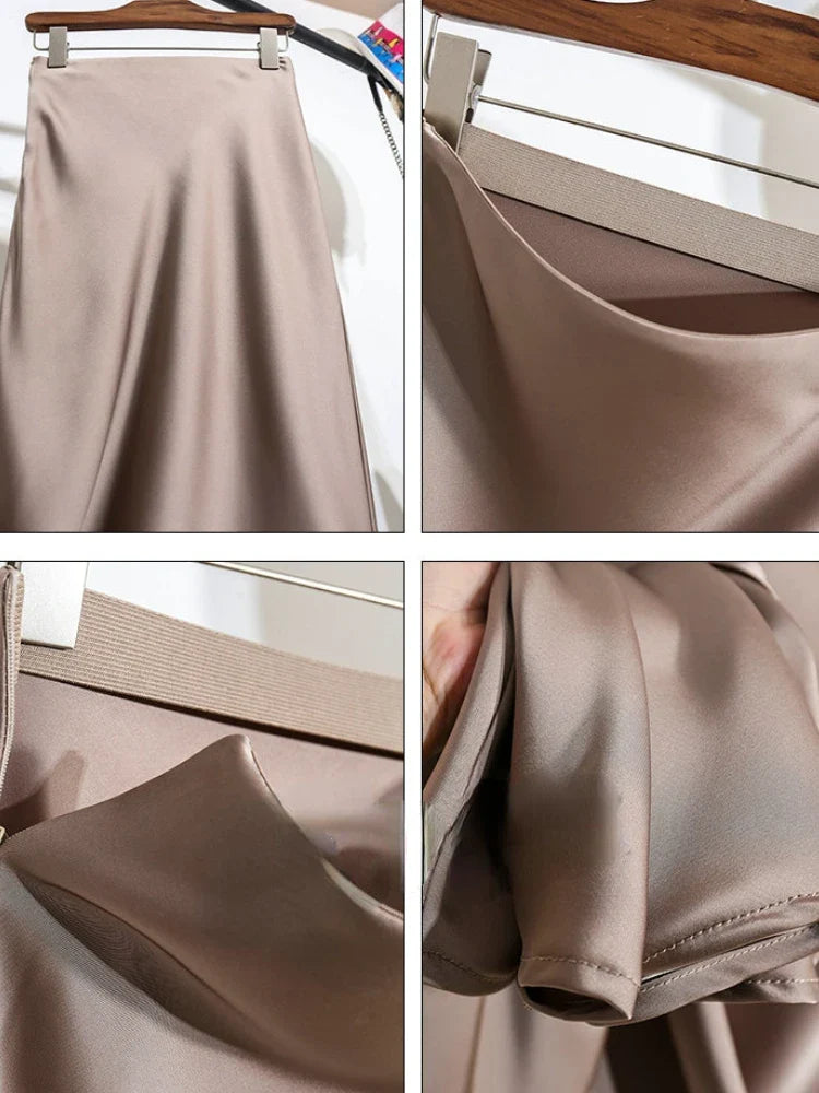 Acetic Satin Fishtail Skirt Woman Korean Fashion Elastic High Waist Skirts for Women Spring/summer New Slim Long Dresses