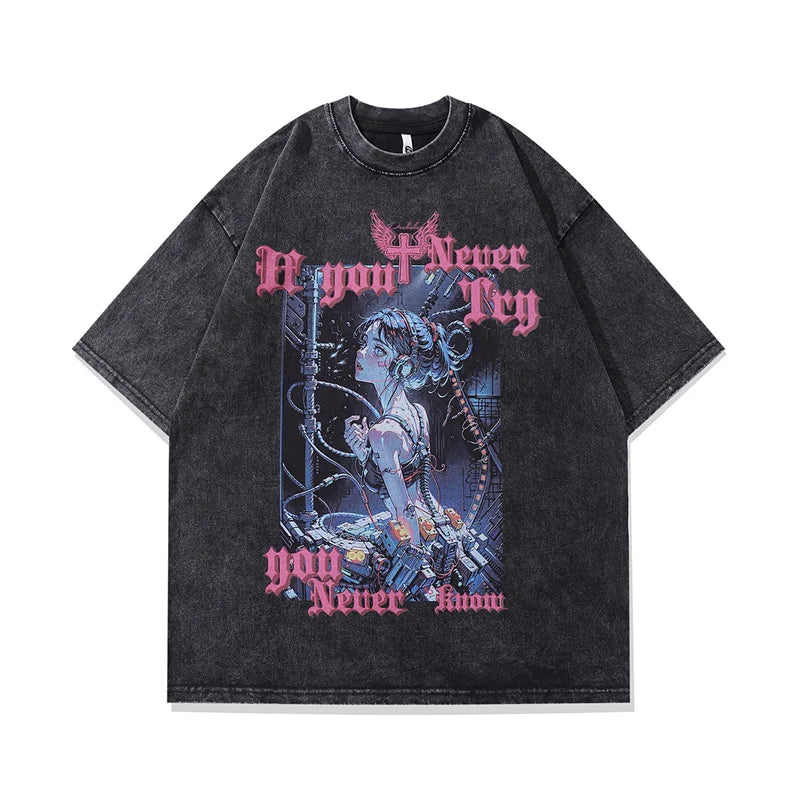 Vintage T shirt Men Cotton Anime Girl Print Short Sleeve T-shirts Oversized Streetwear Vintage Gothic Summer Tops BTG-C001712hbsxXH