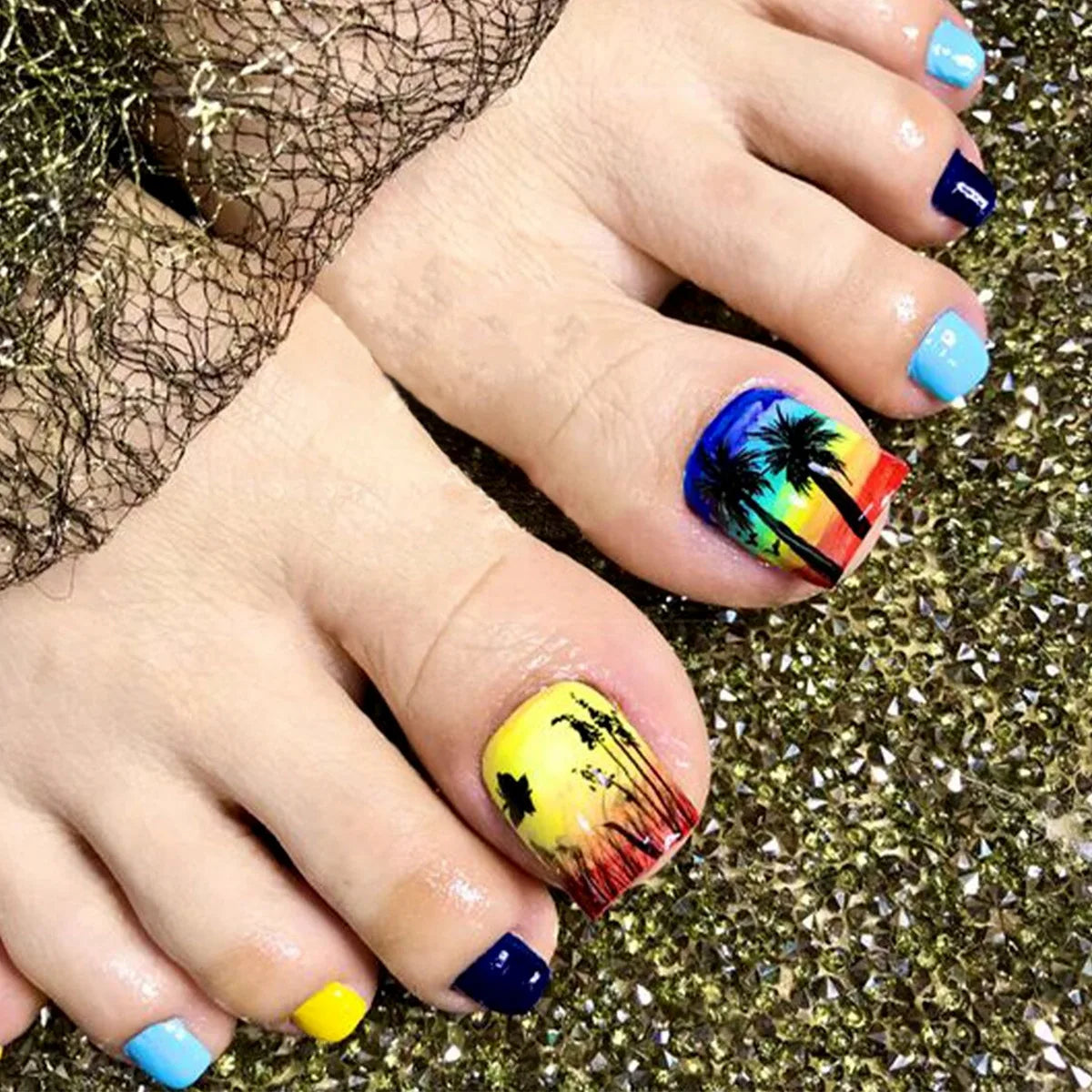 24pcs/set hot teo fake nails for summer season glitter rhinestones flowers bow Leopard watermelon pattern press on false nails