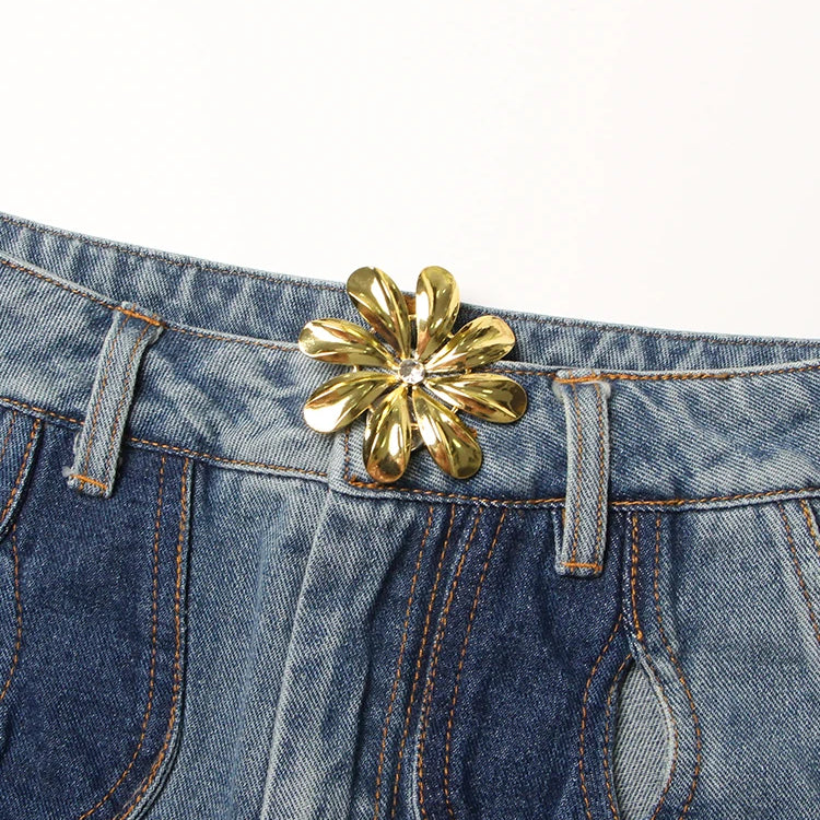 Spring Hollow Out Jeans For Women High Waist Patchwork Zipper Casual Wide Leg Pants Female Fashion Clothing New