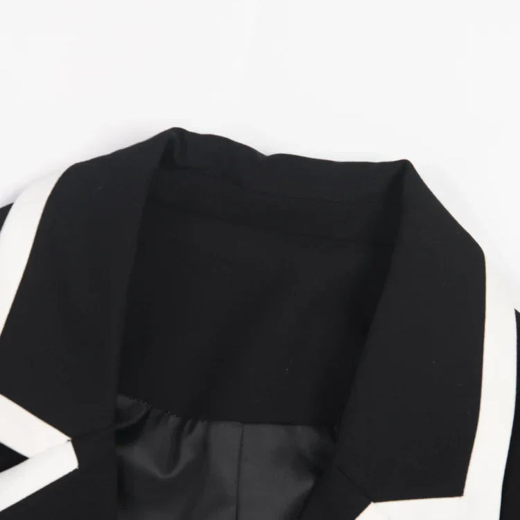 DEAT Fashion Women's Blazer Notched Collar Double Breasted Contrast Color Long Sleeve Suit Jackets Spring New Tide 17A2850