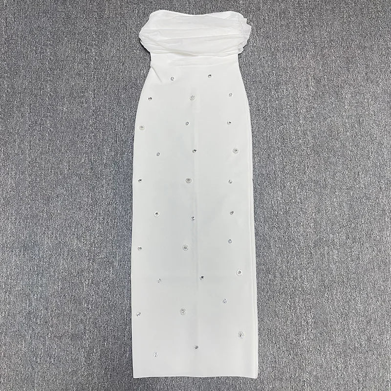 4 Colors Women Sexy Slash Neck Off the Shoulder Shinning Crystal Bodycon Long Bandage Dress Celebrate Birthday Party Outfit