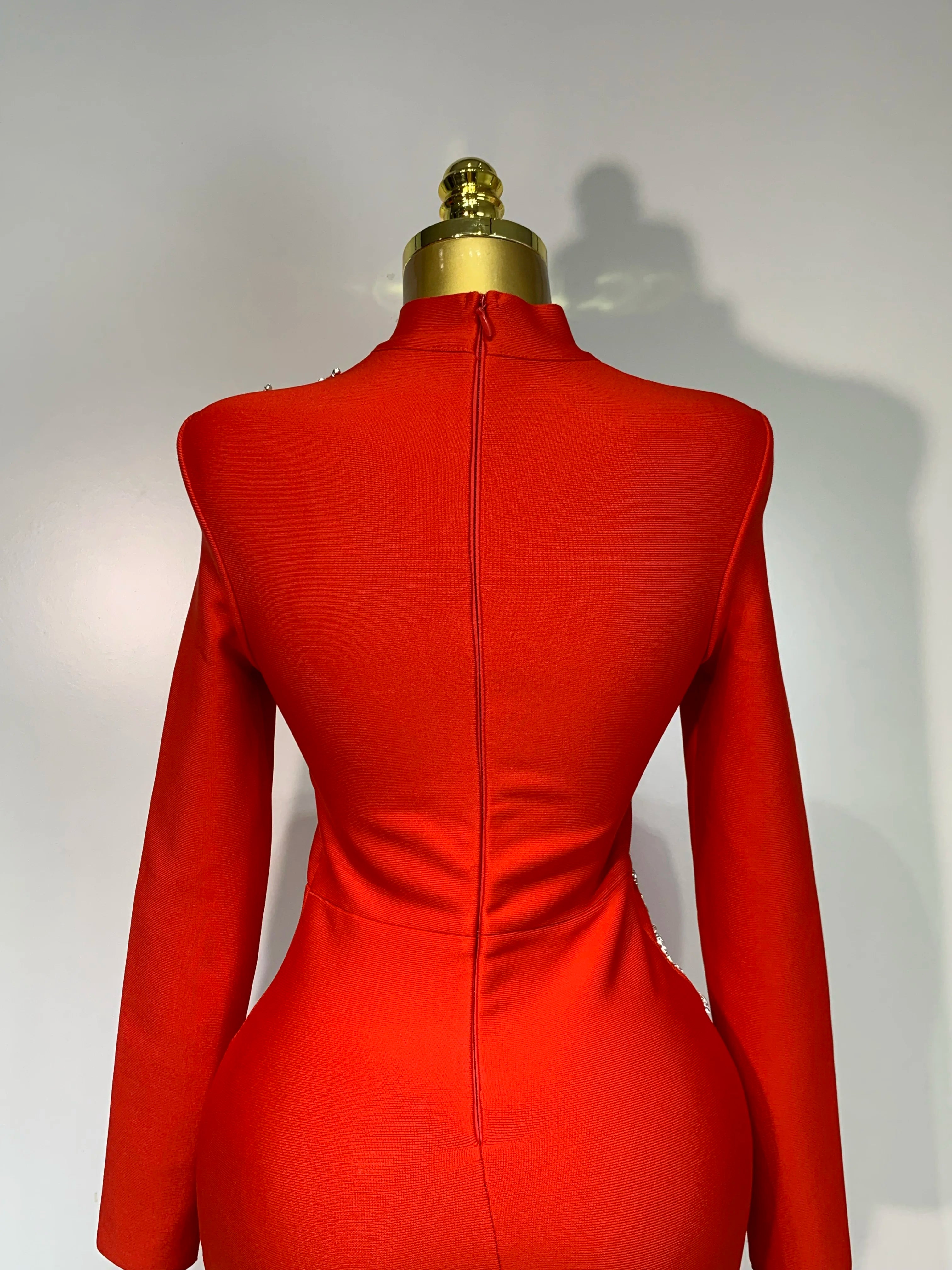 Sparkly Rhinestone Long Sleeve Red Bodycon Bandage Dress Women Wedding Evening Club Party Prom Gowns Luxury Birthday Dresses