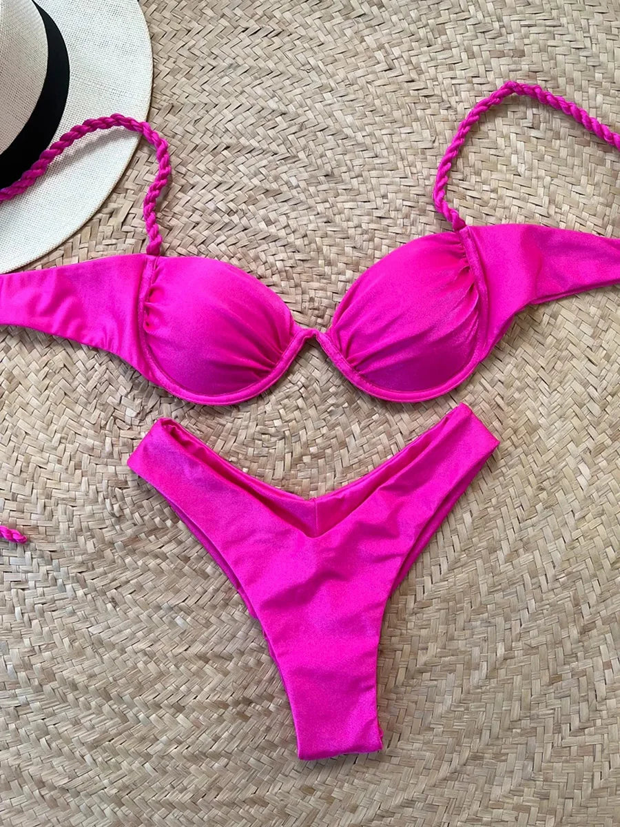 Push Up Bikini Sexy Women Bar Swimsuit Female Swimwear Bikini Set Brazilian Biquini Swimming Suit White Shiny Beachwear 7753 NO 3