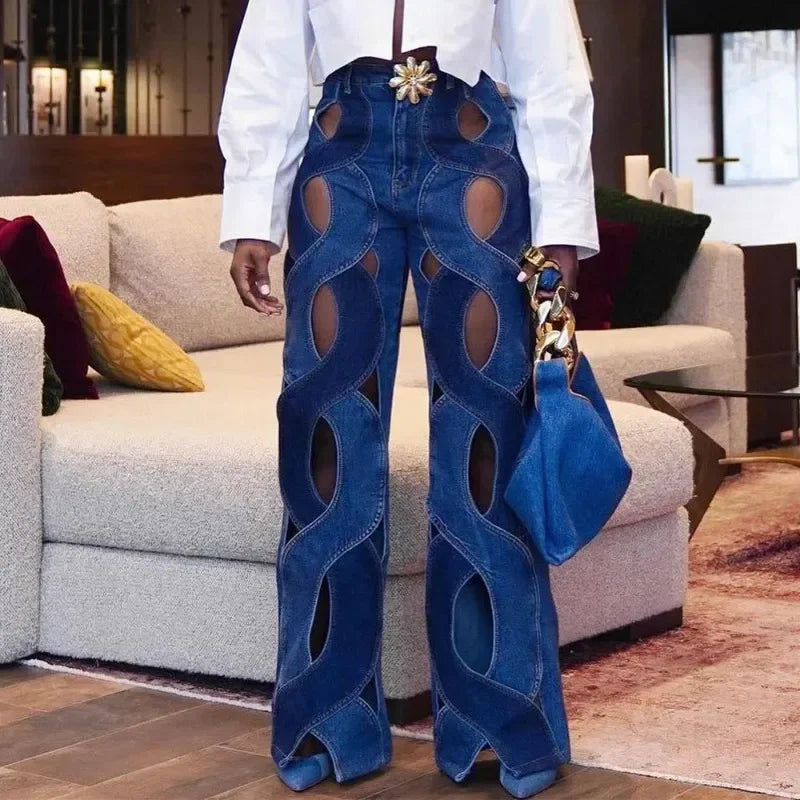 Winter Fashionable Twisted Heart Jeans - Customizable with Metal Buckle Heart-Shaped Jeans,Halloween Party Costume DEEP BLUE
