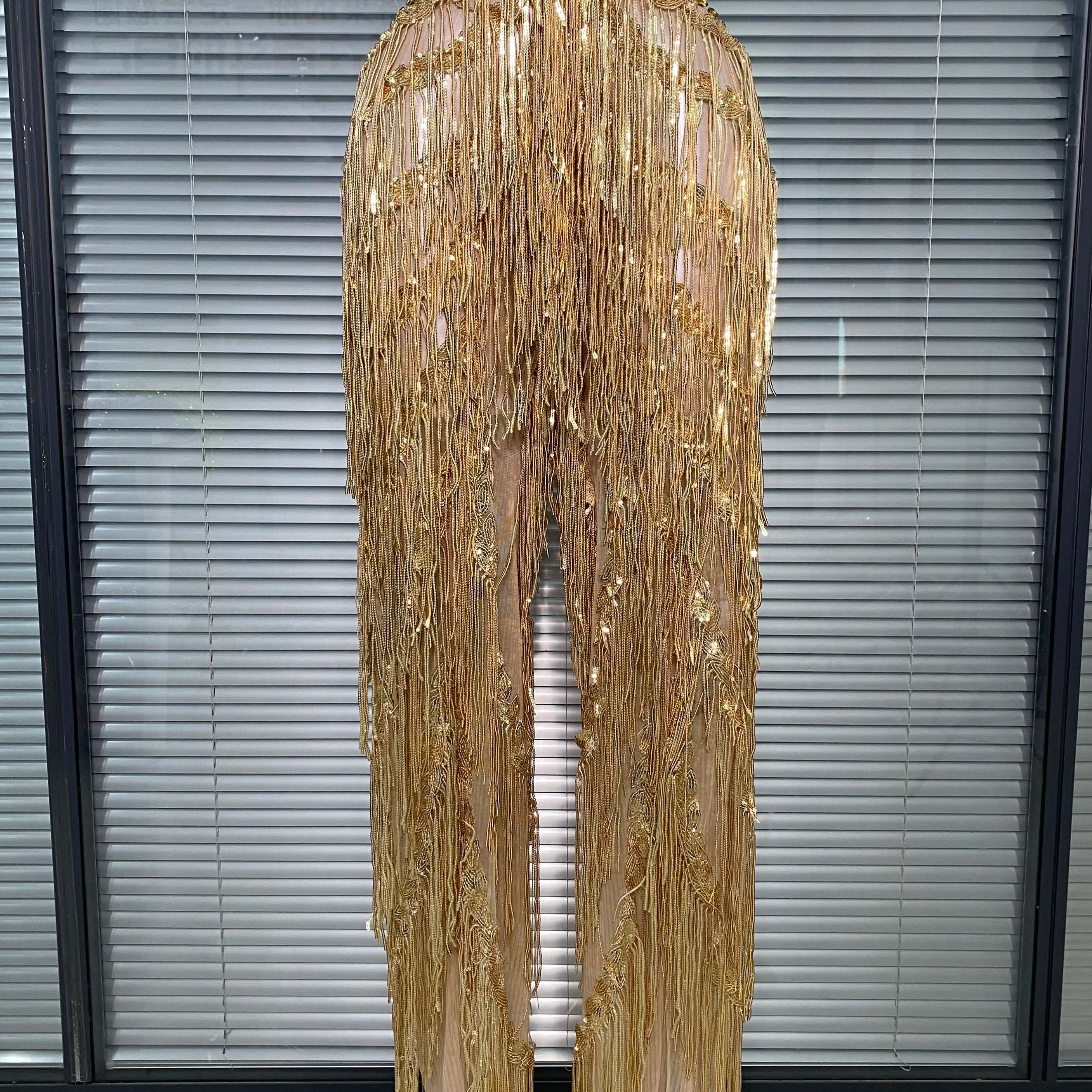 Brand New 2025 Women Sexy Gold Tassel Crystal Jumpsuit Celebrity Designer Stretchy Singer Dancer Stage Night Club Rompers