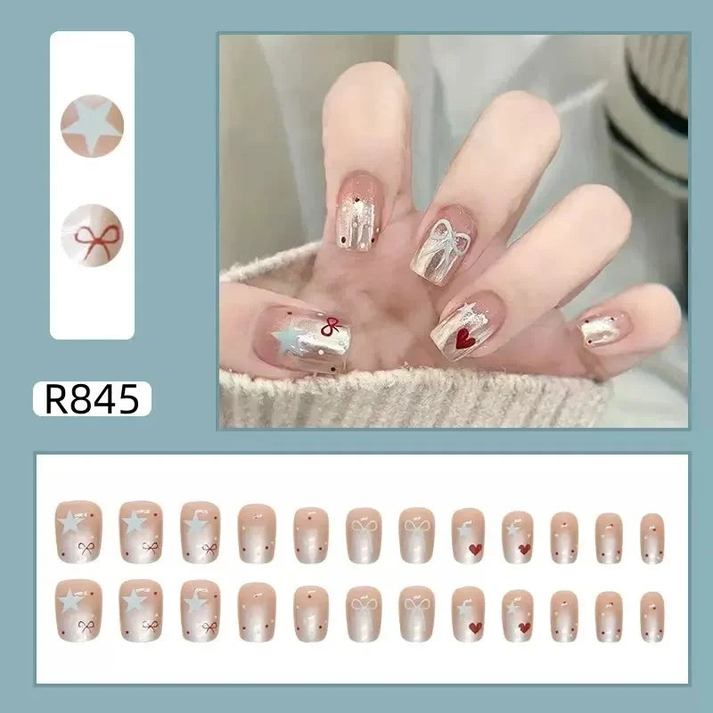 24Pcs/set French Gold Border Nail Elegant&Trendy Wearable Nails for Women Girl New Edition Removable Nail