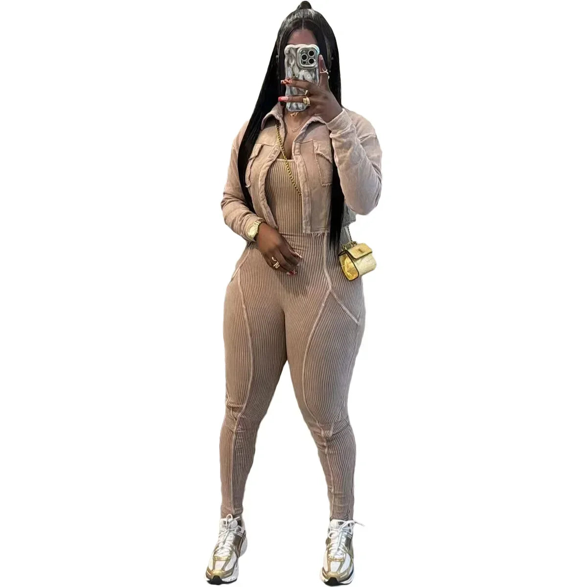 CM.YAYA Fashion Women's Set Washed Knitted Long Sleeve V-neck Coats+pencil Jumpsuits Active Two 2 Piece Set Outfits Tracksuit