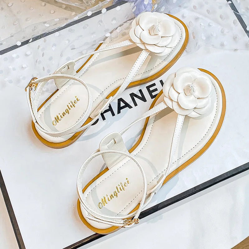 new summer women's sandals fashion flower design Korean style party and work wear ladies casual flat shoes Large size 41-43