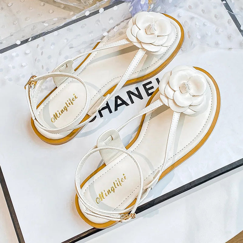new summer women's sandals fashion flower design Korean style party and work wear ladies casual flat shoes Large size 41-43