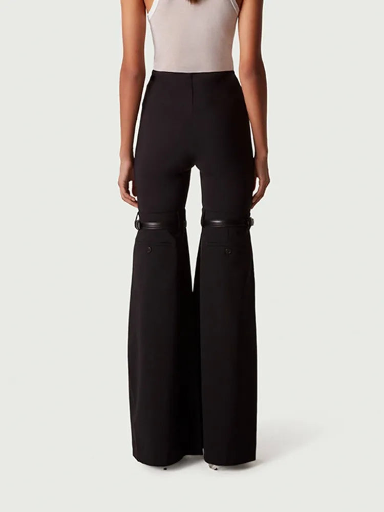 TWOTWINSTYLE Patchwork Belt Wide Leg Pants For Women High Waist Slimming Solid Long Full Length Trousers Female Fashion Clothing