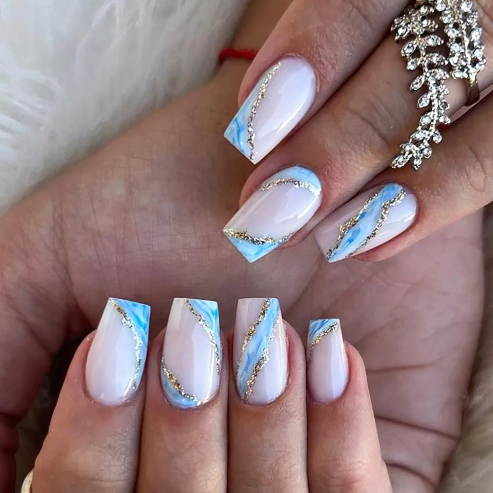 24pcs Mid-length French False Nails Leopard Print Gradient Design Fake Nail Ballet Datachable Press on Nails Finished Manicure