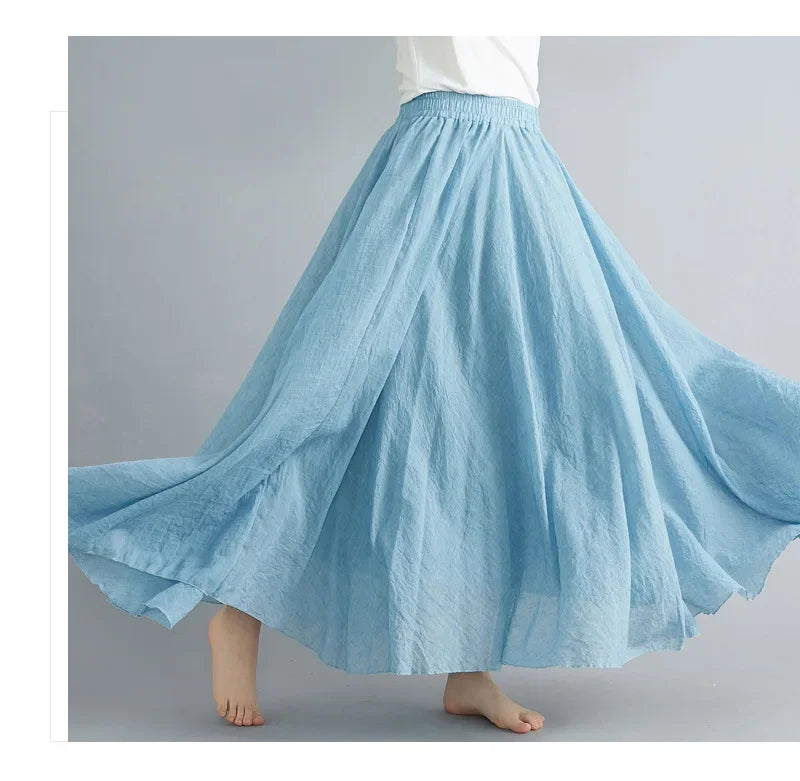 Fashion Cotton Linen Clothes Women Skirts Maxi Y2k Elegant Beach Saia Ropa Mujer Casual Vestido Boho Long Skirt Faldas Harajuku Light denim