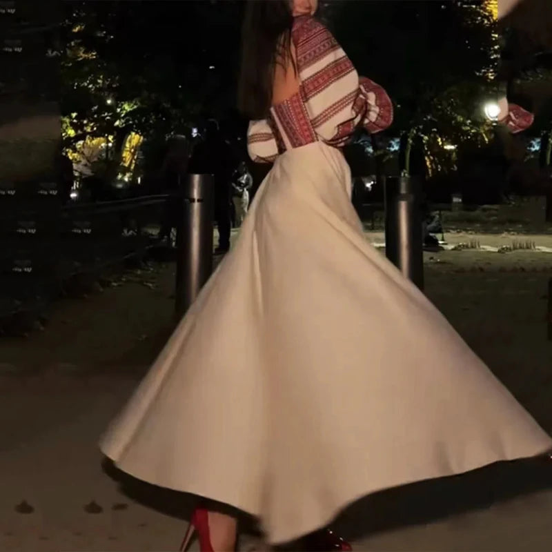 Wefads Women's Dresses Autumn Sexy Square Neck Long Sleeve Nipped Waist Printed High Slit Party Maxi Dress Elegant Streetwear