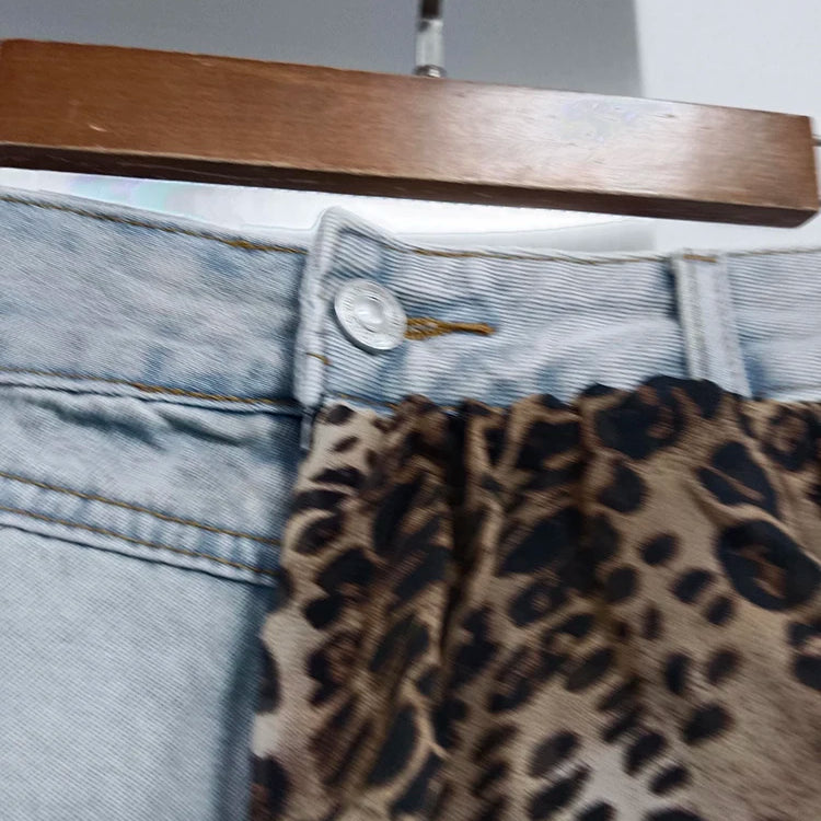 TWOTWINSTYLE Colorblock Designer Short Jeans For Women High Waist Spliced Denim Asymmetrical Designer Trousers Female Fashion