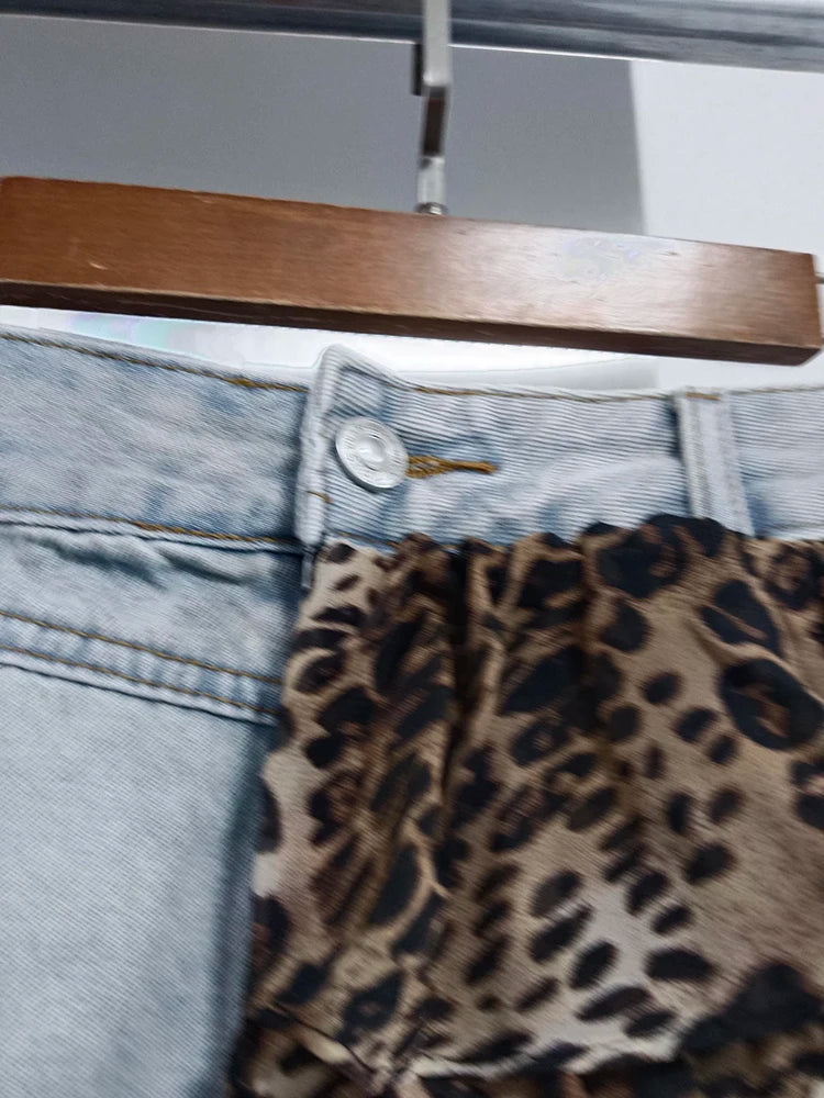 TWOTWINSTYLE Colorblock Designer Short Jeans For Women High Waist Spliced Denim Asymmetrical Designer Trousers Female Fashion