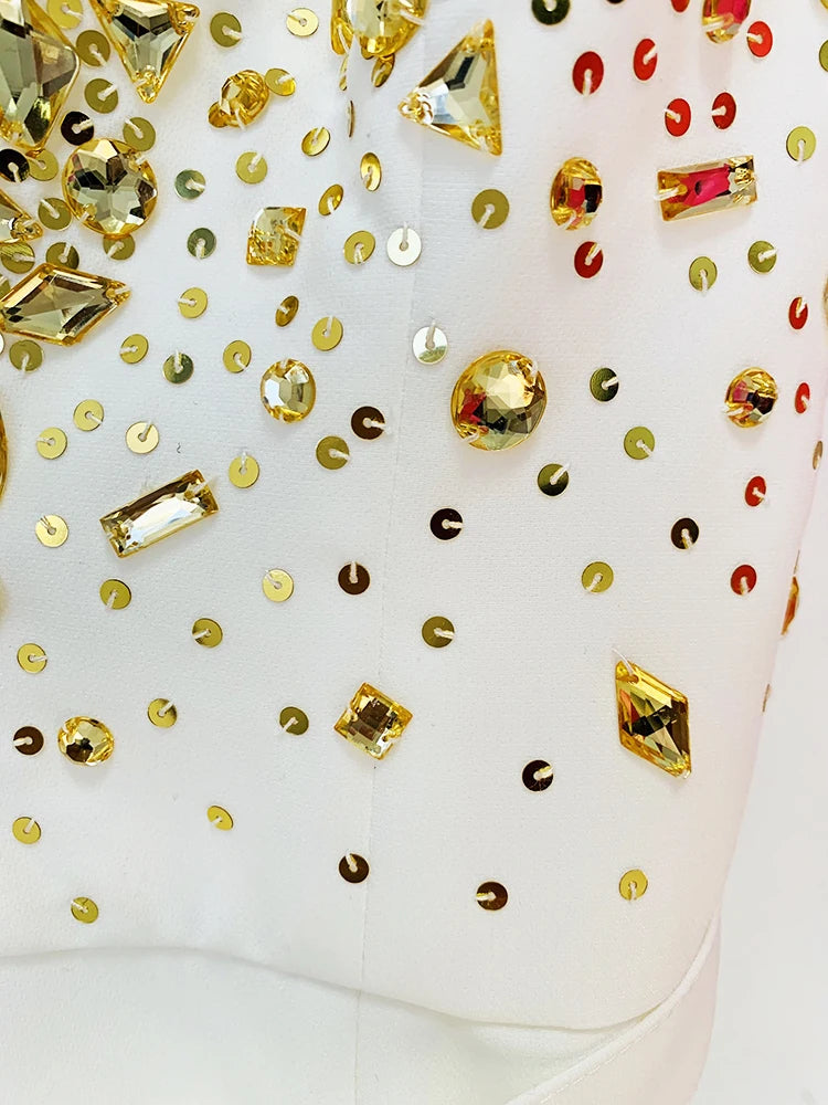 HIGH STREET est Fashion Summer 2024 Designer Women Spaghetti Strap Stunning Strass Stone Didmonds Beading Straight Jumpsuit