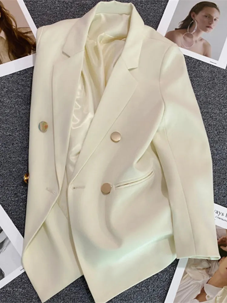 Women's Suit Coat Elegant Sports Casual Blazer Korean Fashion Luxury Jacket Spring Autumn Solid Color Ladies Clothing Off-White