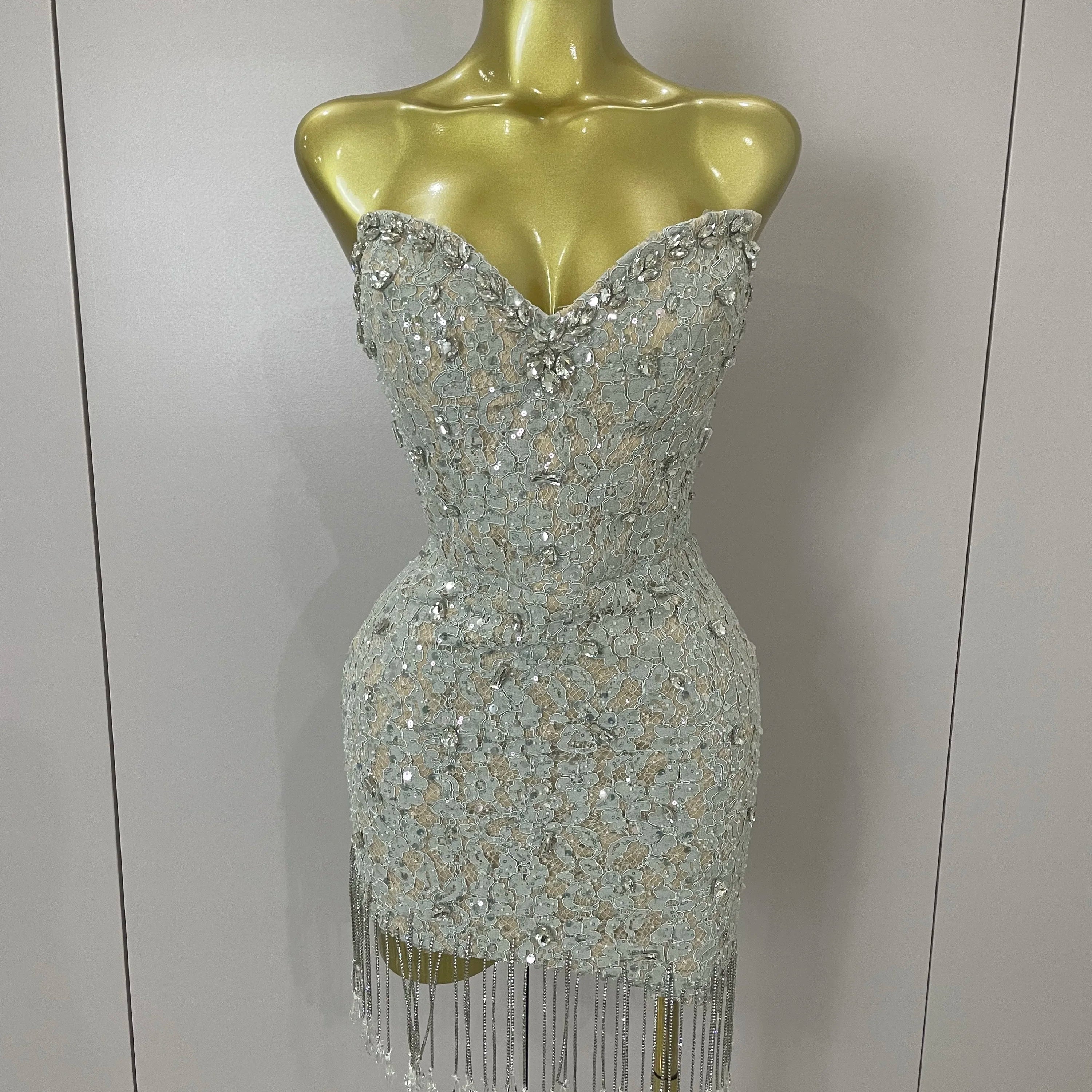 Luxury Sparkle Diamond Tassel Halter Cocktail Dress 2025 Women Elegant Evening Formal Gowns Wedding Party Dresses Stage Costumes