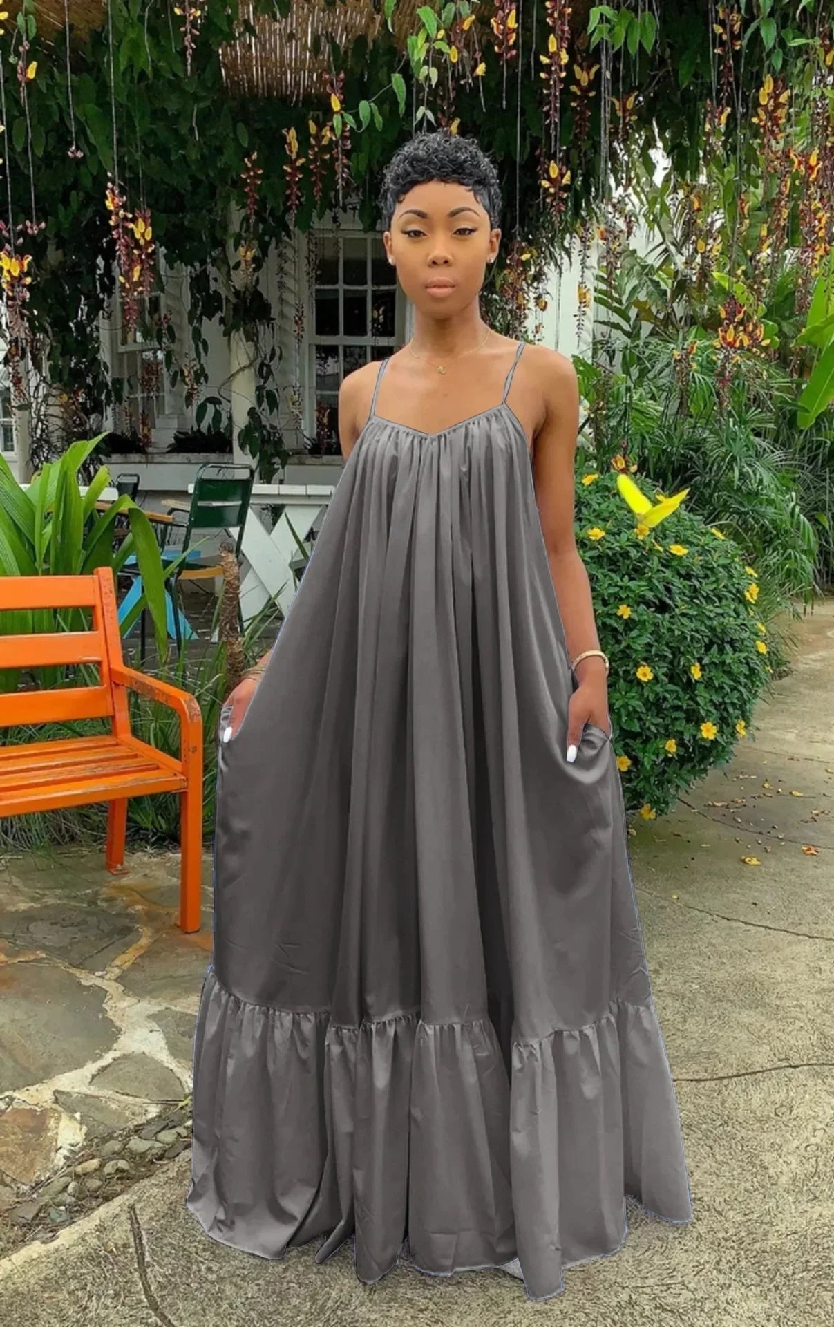 CMYAYA Women Summer Long Maxi Dress Sexy Sleeveless Strap Loose Beach Party Night Club Bandage Female S-5XL Dresses Vestido Dark Grey