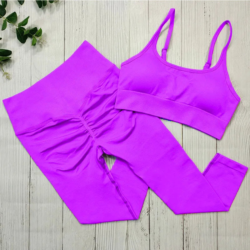 Sportswear Women Seamless Sports Clothing Fitness Suit Yoga Set Workout Clothes For Women Gym Outfit Wear Tracksuit Activewear Dark Purple Set