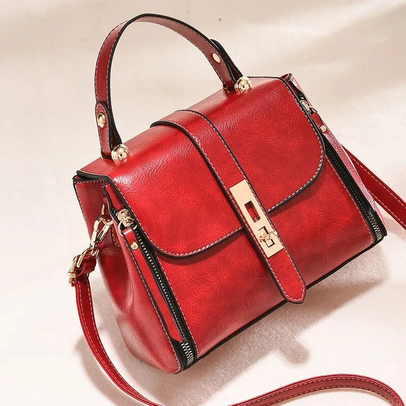 Women Flap Square Purses and Handbags Twist Lock Shoulder Bag Solid Color Crossbody Female Messenger Bag Casual Hobo Bags Red