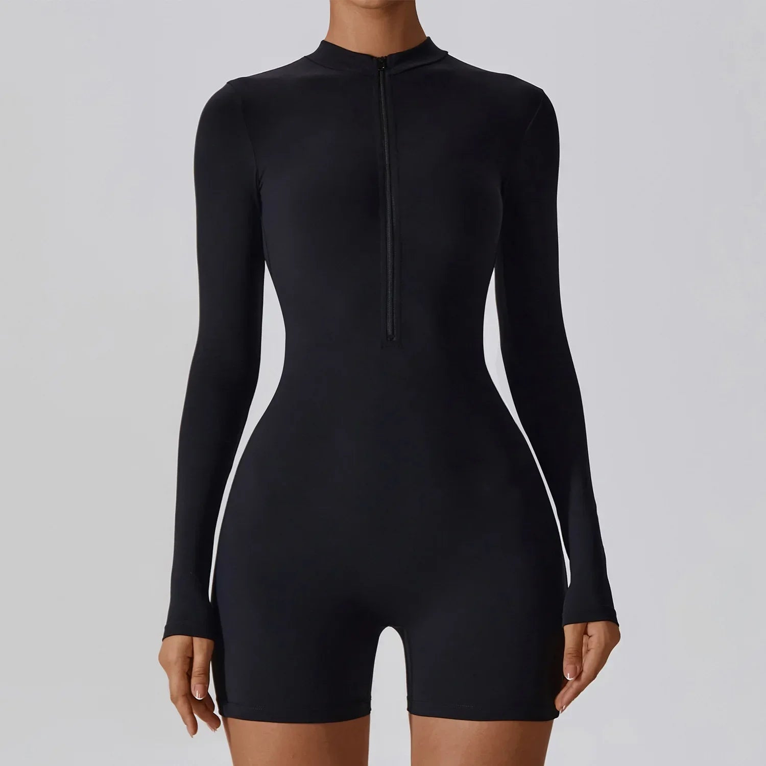 Yoga Jumpsuit Women Seamless Sports Zipper Jumpsuit Set Gym Long Sleeve Fitness Suit Elastic Gym Workout Bodysuit Athletic Wear black 4