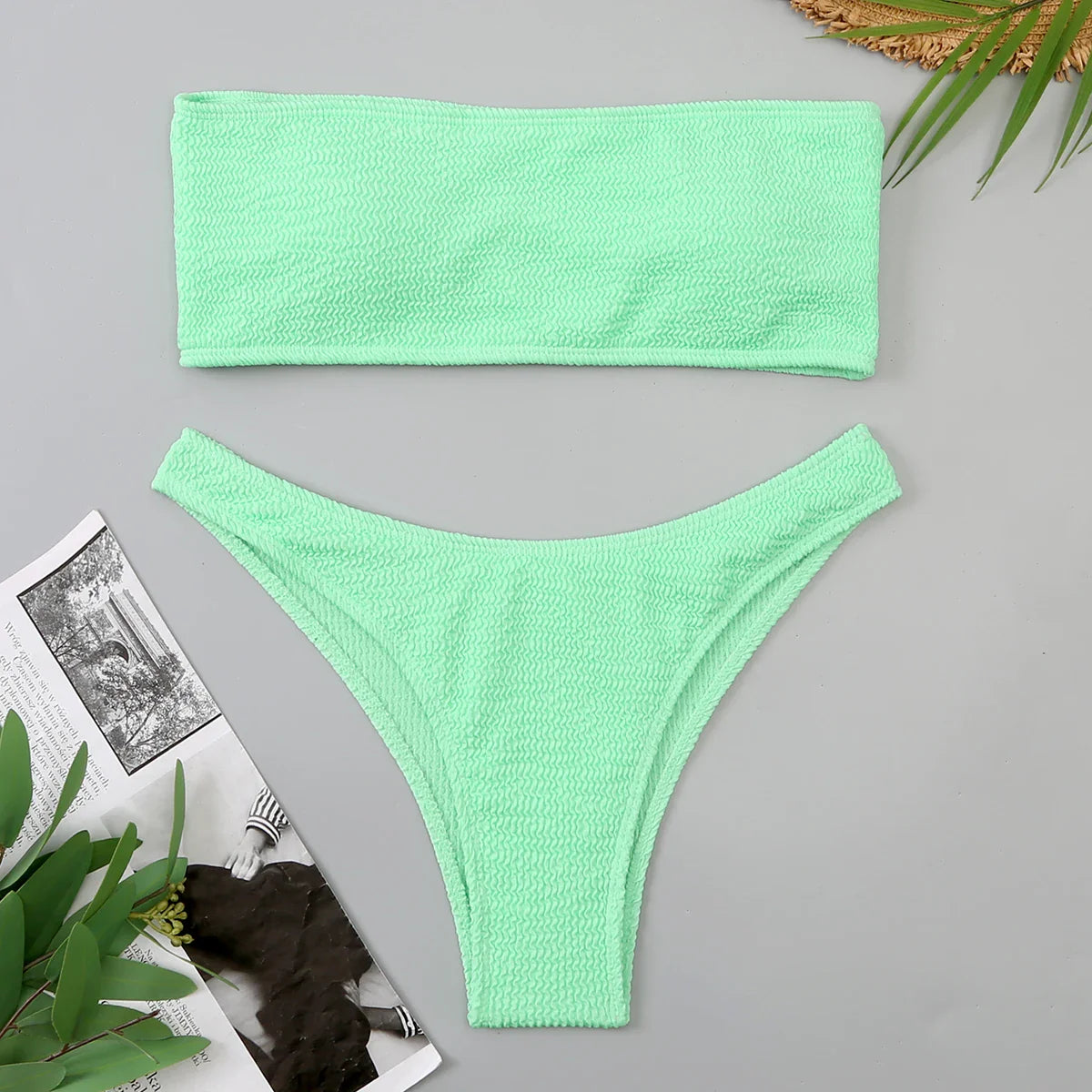 Velvet Bikinis 2023 Women Brazilian Bandeau Swimsuit Solid Sexy Swimwear Female Beachwear Bathers Bathing Swimming Swim Suit Green