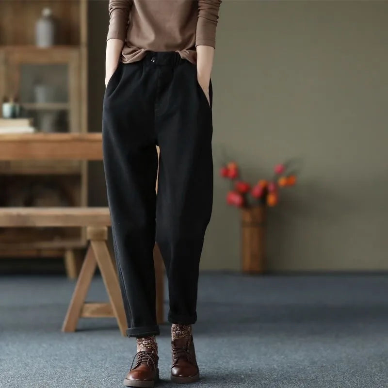 Harem Women Pants Warm Winter Casual Loose Joggers Korean Style Black High Waist Grey Thick Fleece Workout Sweatpants for Women Black