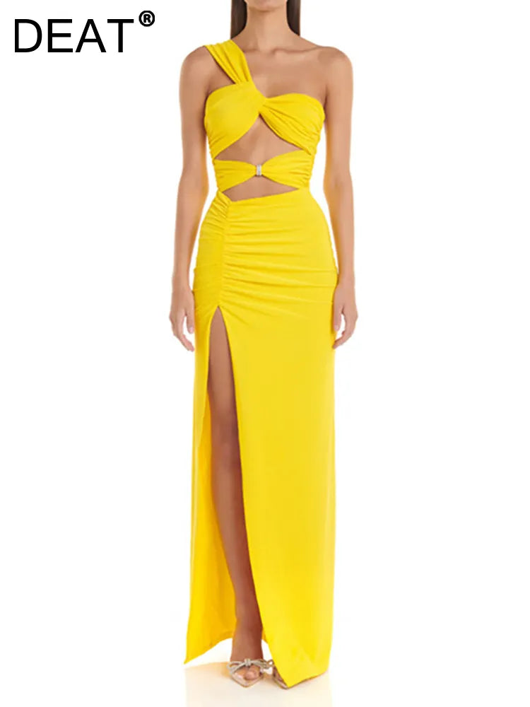 Women's Fashion Bandage Dress Strapless Sleeveless Hollow Out High Split Sexy Evening Dresses Summer