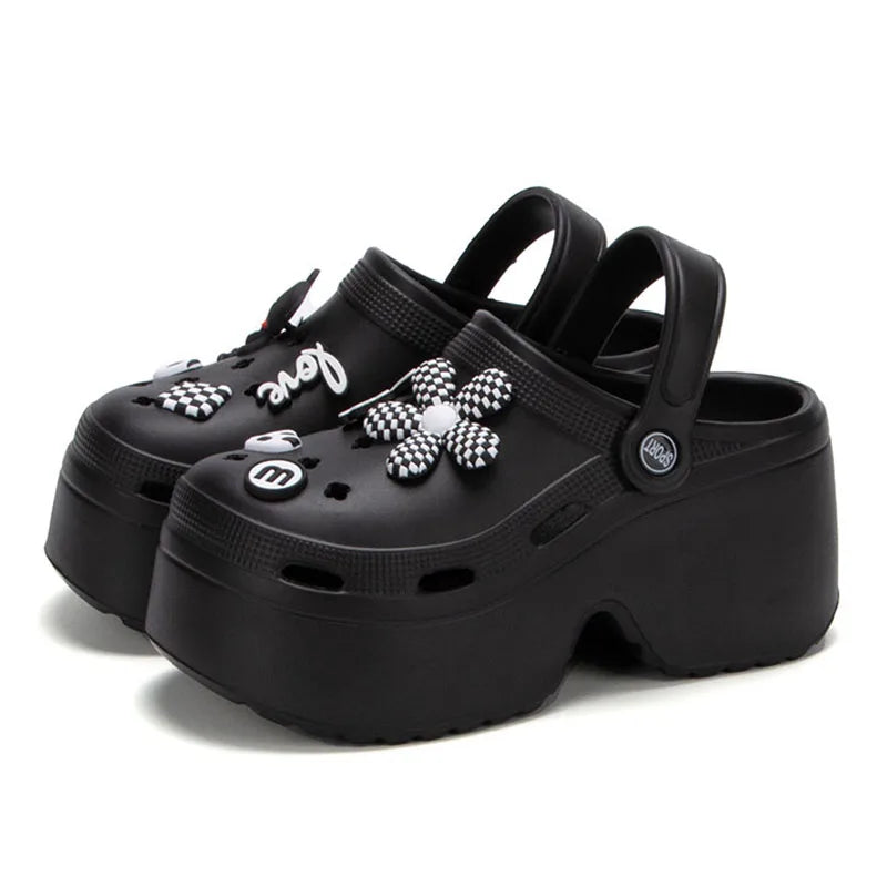 Women Chunky Platform Sandals Summer Soft Thick Sole Diy Clogs Garden Shoes Woman Closed Toe Non-Slip Beach Slides Sandals black