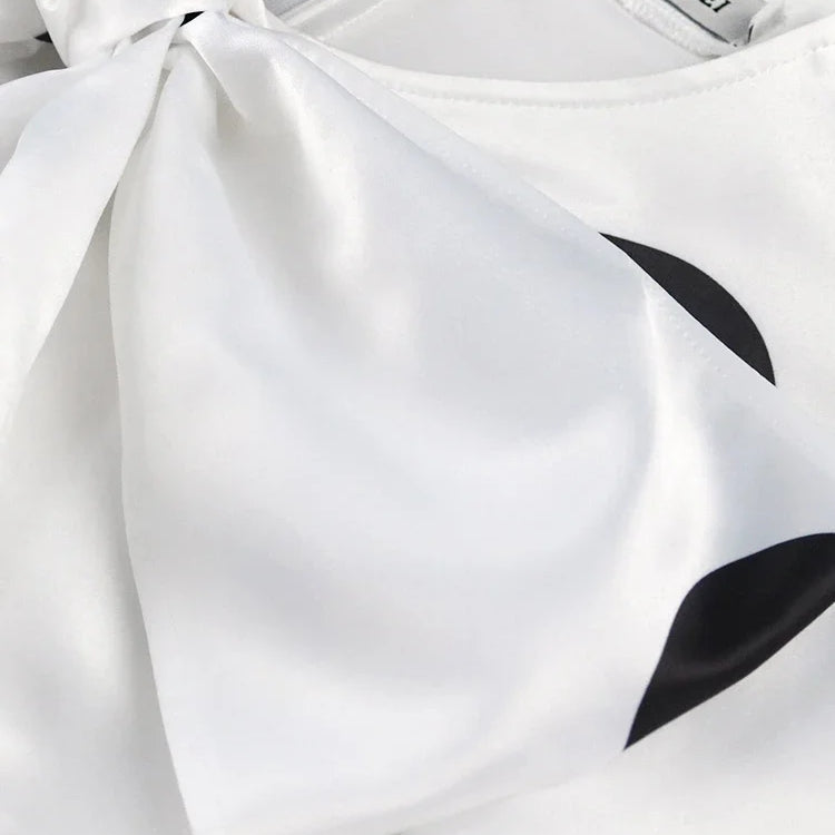 Women White Dress Polka Dot Print Big Bow Lantern Sleeve Spring Elegant Fashion Birthday Party Evening Plus Size Gown Robes 4XL