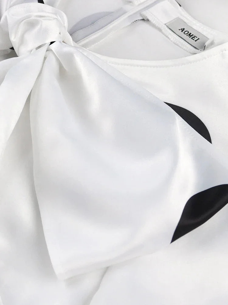 Women White Dress Polka Dot Print Big Bow Lantern Sleeve Spring Elegant Fashion Birthday Party Evening Plus Size Gown Robes 4XL