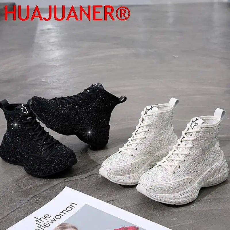 Shiny Rhinestones Thick Sole Autumn Winter Short Ankle Women Boots Women's Shoes for Woman Booties Boots for Women