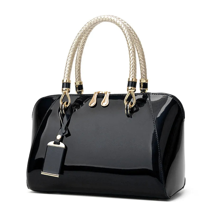 Luxury Designer Handbag Shiny Leather Boston Bag Fashion New Blue Red Black Beige Pink Bags for Women Sac De Luxe Femme black