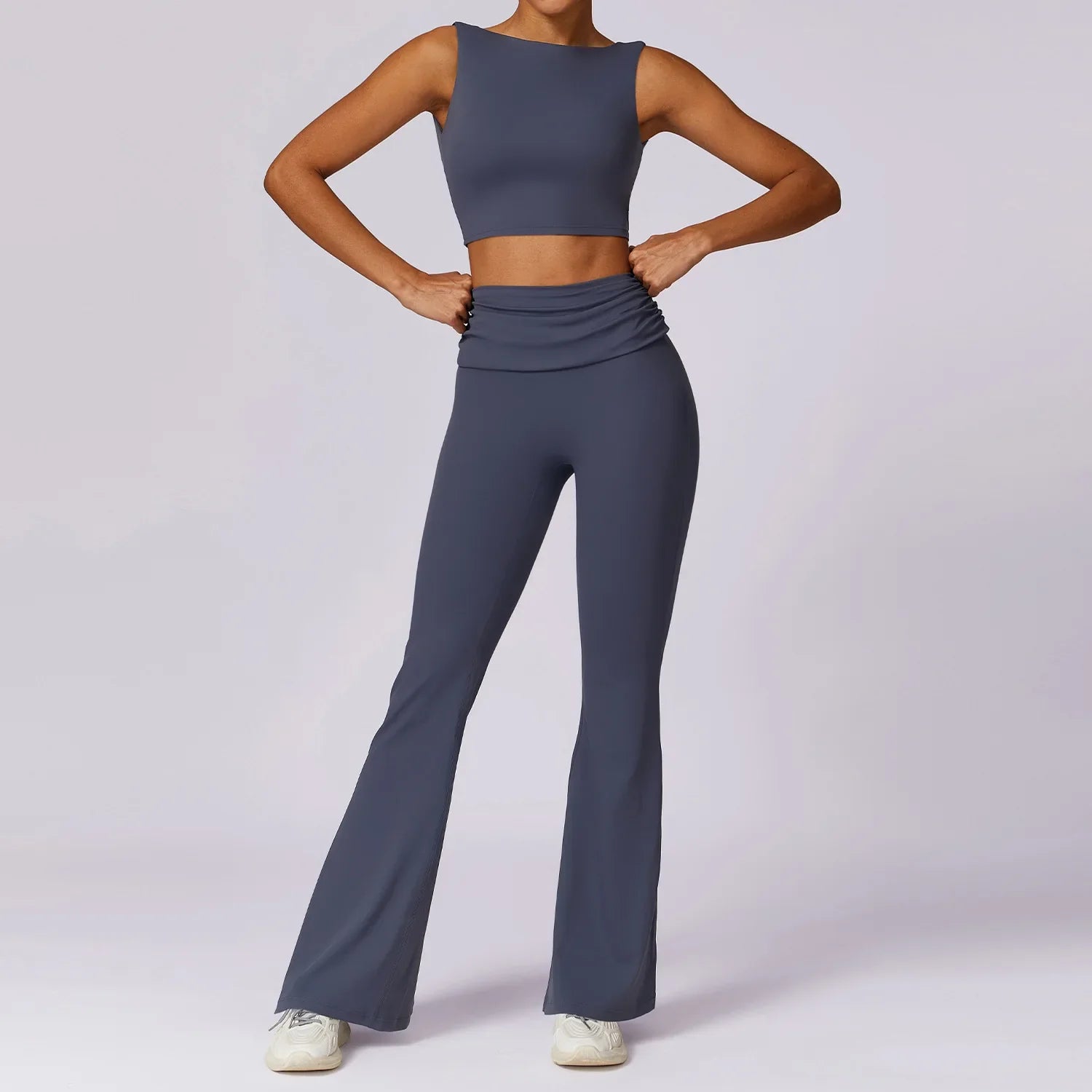 Women Yoga Set 2PCS Gym Workout Clothes for Female Push Up Bra High Waist Flare Leggings Sexy Fitness Sportswear Sports Suits Daisy Blue CHINA