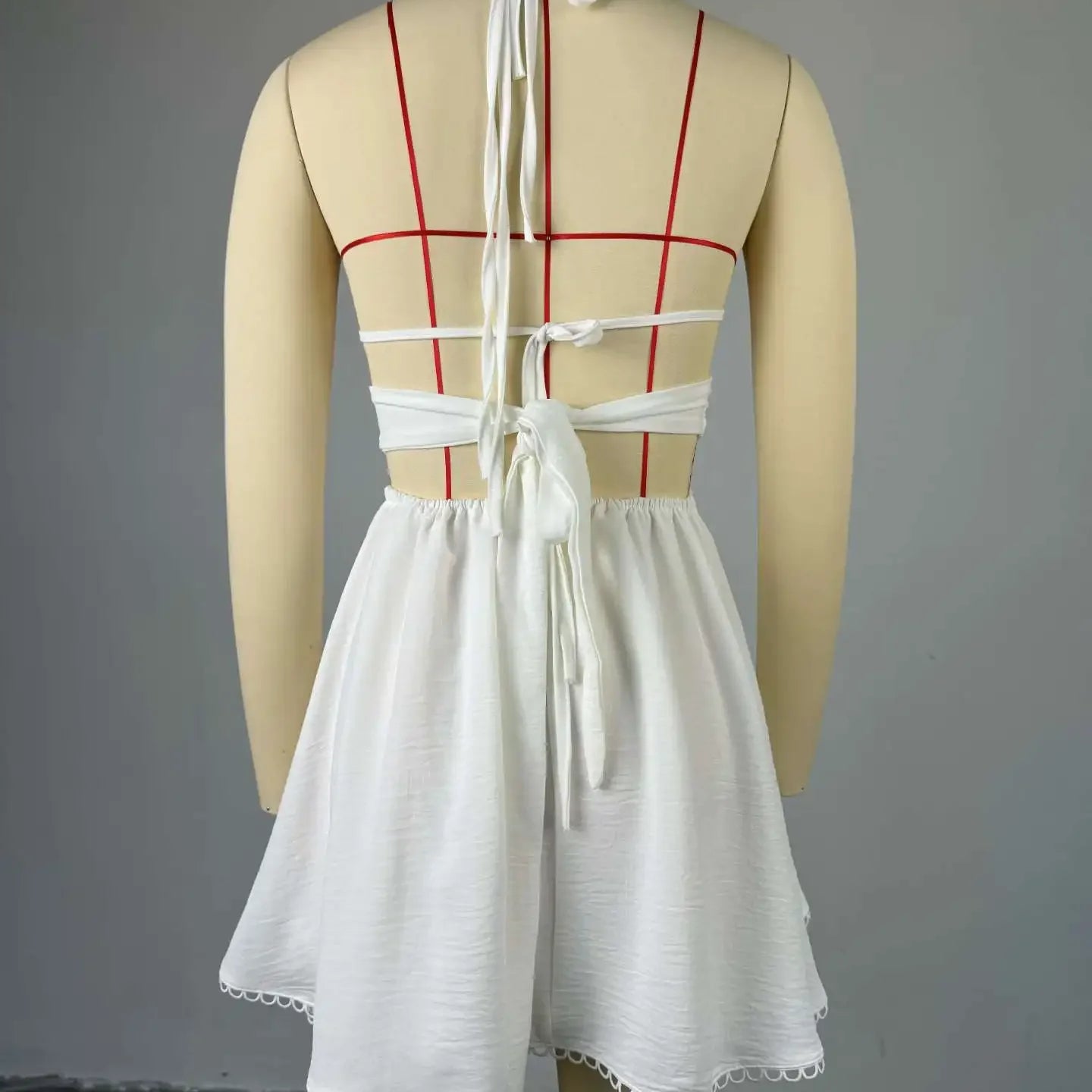 CM.YAYA 2024 Women Halter Strap Sleeveless Mini A-Line Dress Sexy Beading Backless Streetwear Evening Night Club Party Dresses