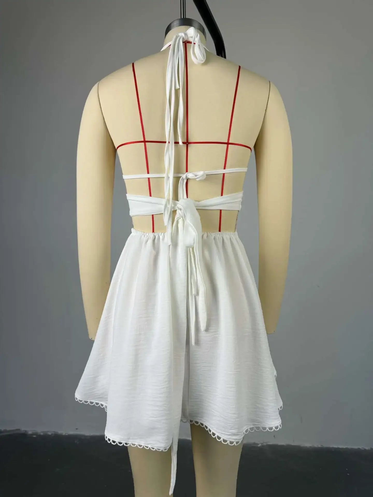 CM.YAYA 2024 Women Halter Strap Sleeveless Mini A-Line Dress Sexy Beading Backless Streetwear Evening Night Club Party Dresses