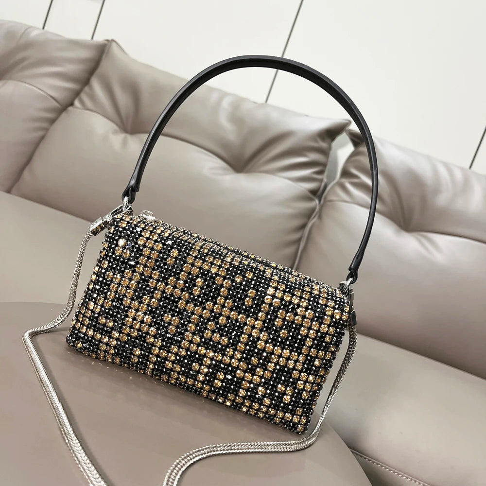 Handle Rhinestones Evening bag silver Crystal Bling Top Handle Bags for Women Purses and Handbags Luxury Designer Women's bag Leopard print