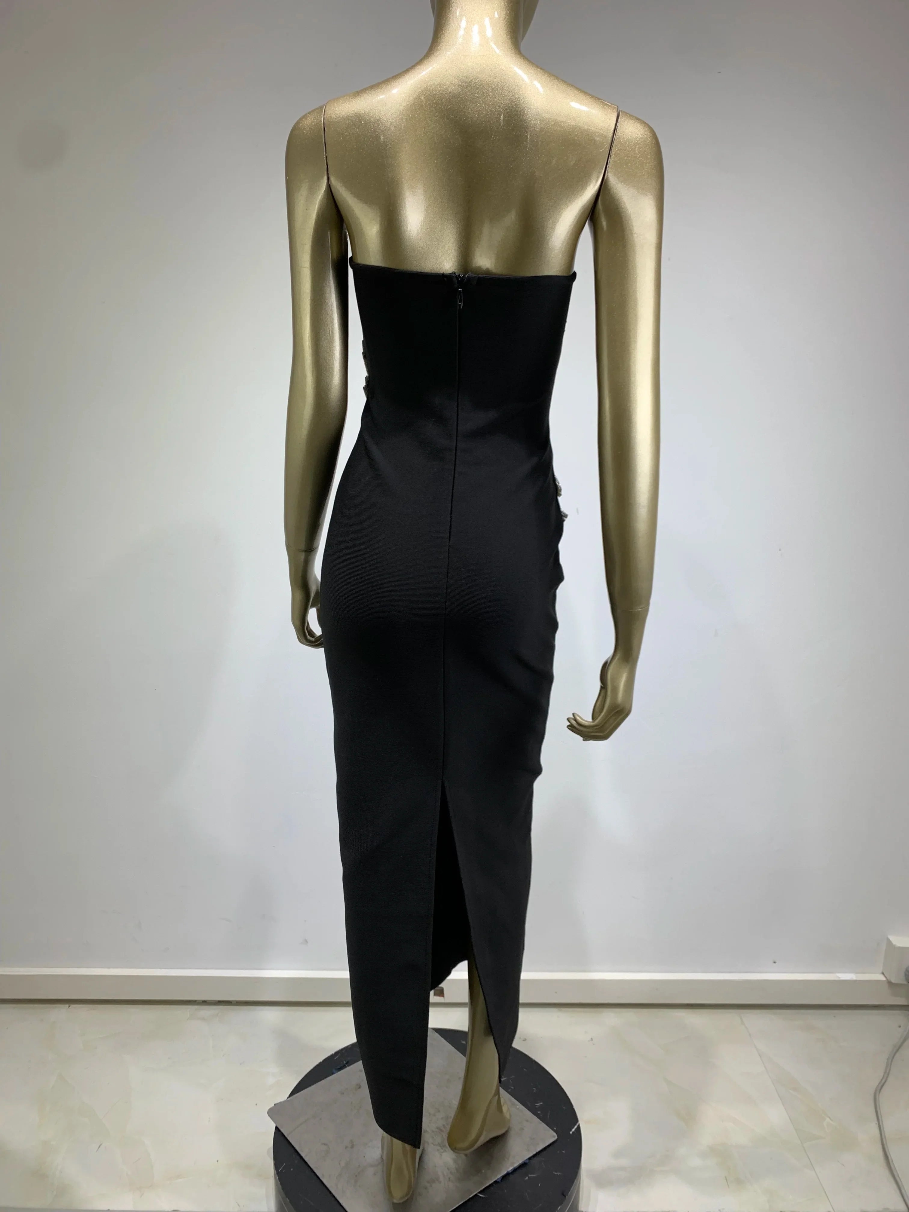 Vestido longo preto longo, sem alças, colado ao corpo, elegante, para festa noturna, celebridades, sexy, sem costas, diamantes