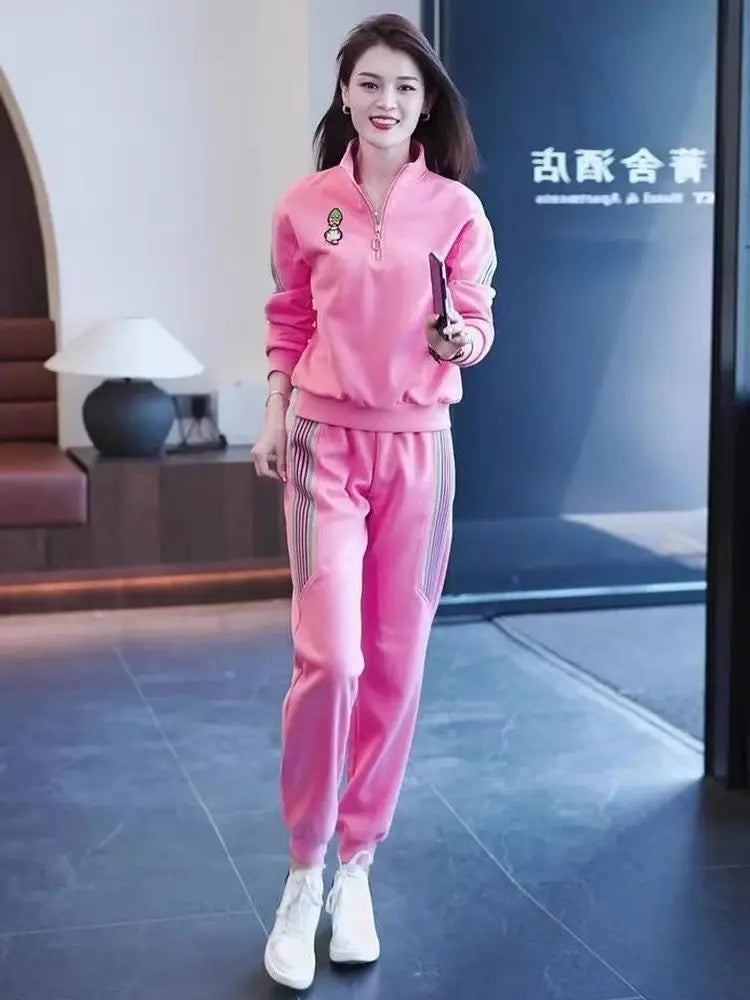 Women's Tracksuit Large Autumn Winter New Loose Casual Fashion Tops And Pencil Pants Two Piece Sets Plus Size Clothing For Women