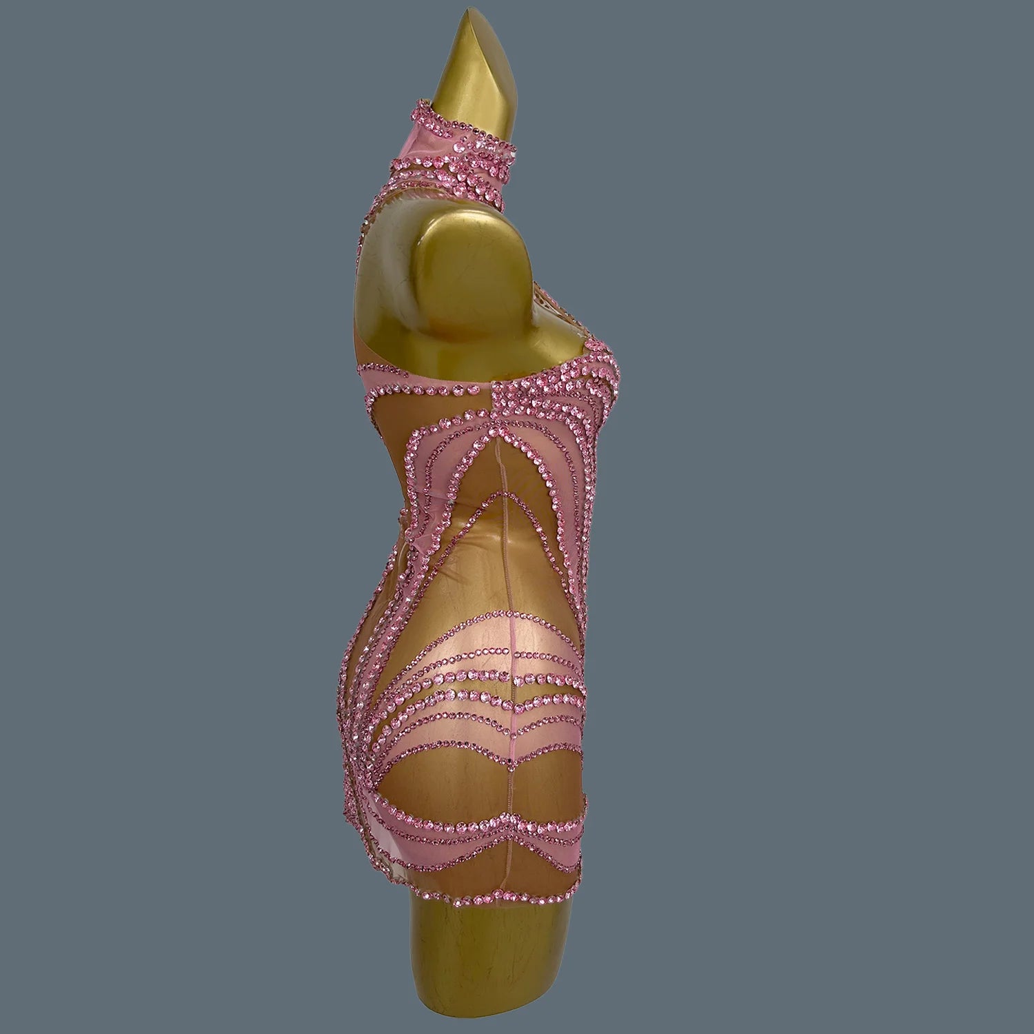 Sparkly Rhinestone Mini Dress Women Sexy Couture Mesh See Through Event Celebrate Birthday Party Dress Photo Shoot Wear Liuzhuan