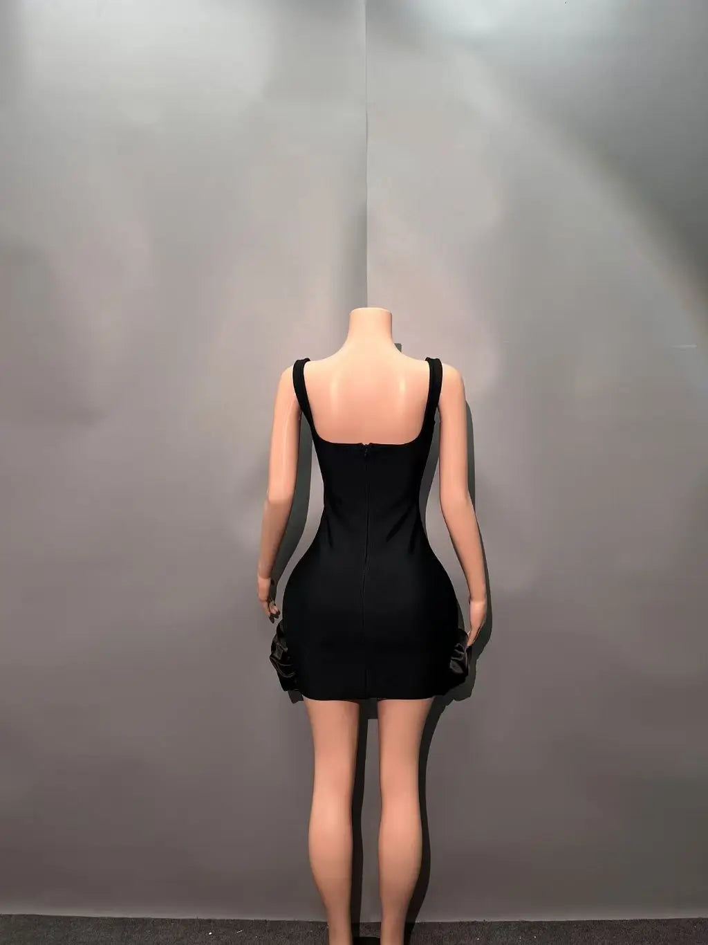 Women Sleevelss Sexy Square Collar Beading Bodycon Mini Bandage Dress Celebrate Nightclub Party Birthday Outfit