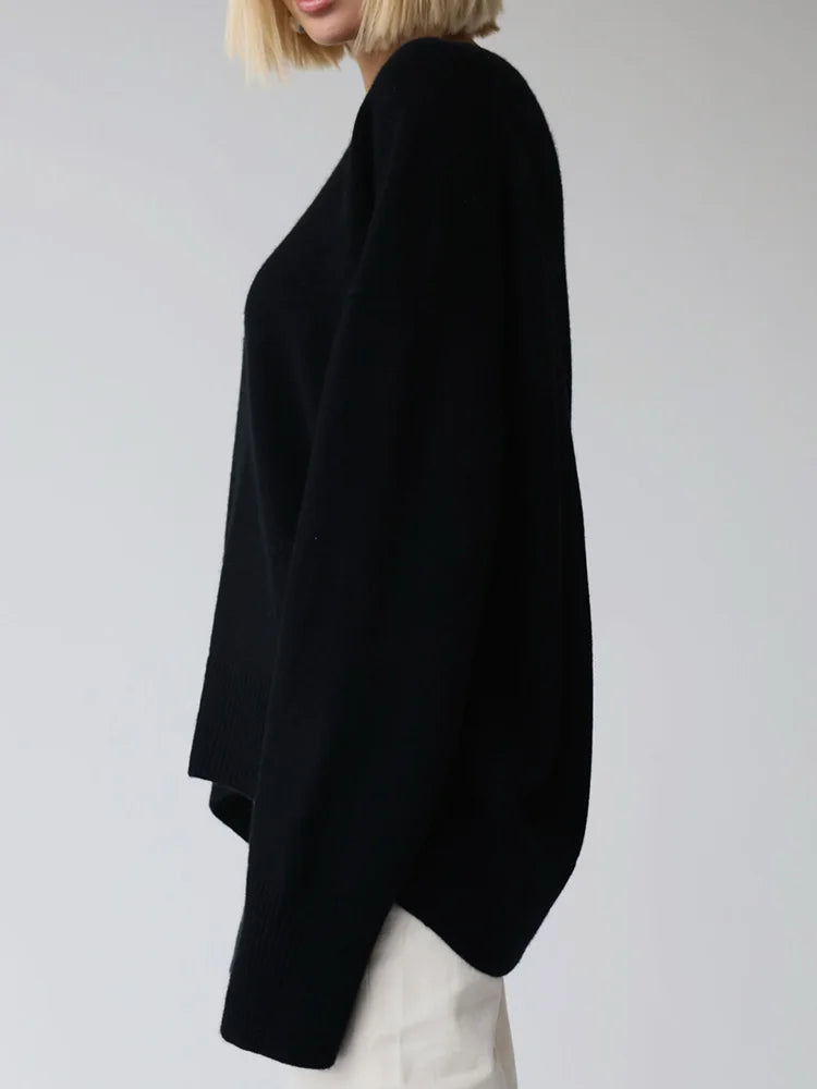 Basic Sweaters For Women Oversize O Neck Knitted Pullovers Autumn Winter Loose Tops Women's Jumper Light Blue Sweaters Oversized Black