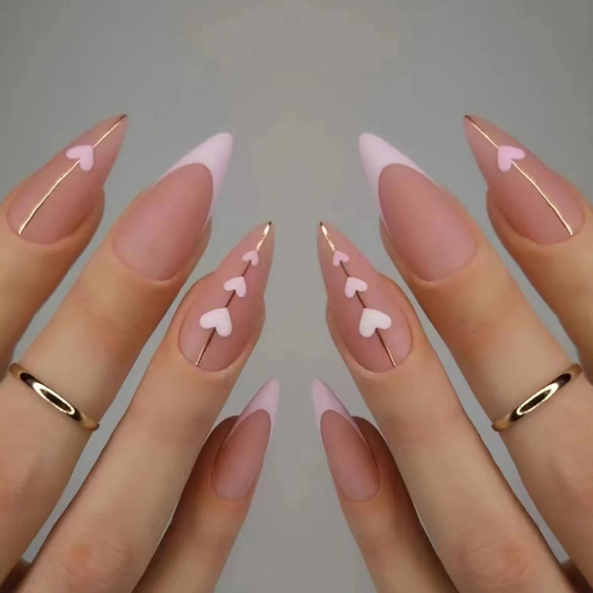 24Pcs Mid-length Almond Press on Fake Nails Leopard Print French Design Full Cover False Nails Tips Reusable Artificial Manicure