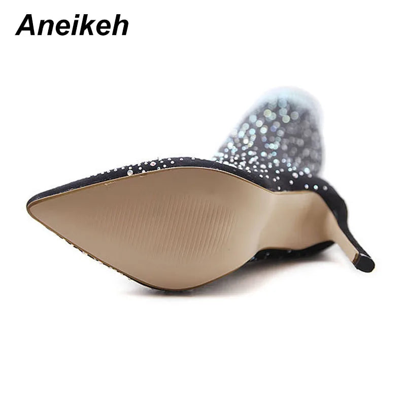 Sexy High Heels Sock Over-the-Knee Boots Pointed Toe Design Crystal Rhinestone Stretch Fabric Pole Dancing Women Shoes