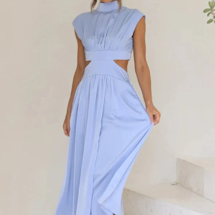Women Spring Summer Long Maxi Dress Solid Color Fashion Sleeveless Backless Sweet Elegant Casual Dress 2023 Long-Sky