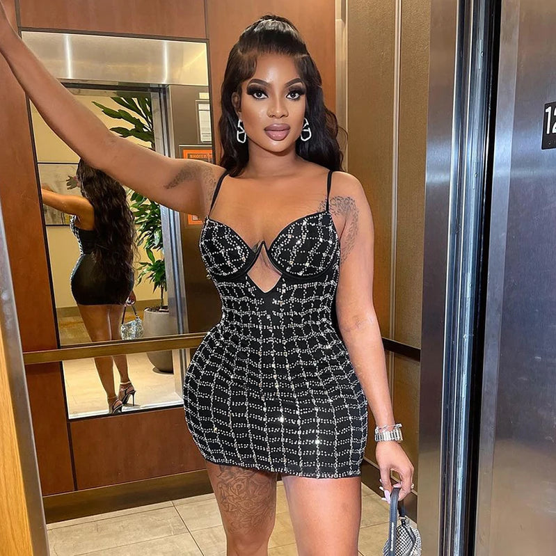 Women's Sexy Style Suspender Underwire Hot Diamond Dress Sparkling Short Skirt Prom Dress Spring New Style